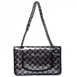 Pre Owned Chanel Black/Pink PVC Over Lace Medium Classic Single Flap Bag