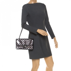 Pre Owned Chanel Black/Pink PVC Over Lace Medium Classic Single Flap Bag