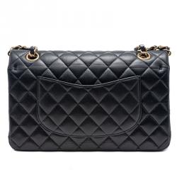 Pre Owned Chanel Black Lambskin Lucky Charm Limited Quilted Flap Bag Medium Size 