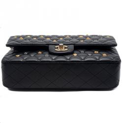 Pre Owned Chanel Black Lambskin Lucky Charm Limited Quilted Flap Bag Medium Size 