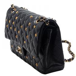 Pre Owned Chanel Black Lambskin Lucky Charm Limited Quilted Flap Bag Medium Size 