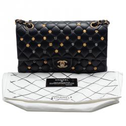 Pre Owned Chanel Black Lambskin Lucky Charm Limited Quilted Flap Bag Medium Size 