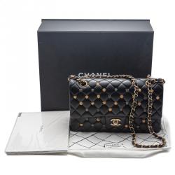 Pre Owned Chanel Black Lambskin Lucky Charm Limited Quilted Flap Bag Medium Size 