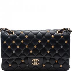 Pre Owned Chanel Black Lambskin Lucky Charm Limited Quilted Flap Bag Medium Size 