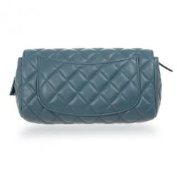 Pre Owned Chanel Blue Quilted Lambskin Classic Flap Make Up Pochette