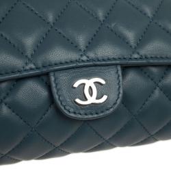 Pre Owned Chanel Blue Quilted Lambskin Classic Flap Make Up Pochette