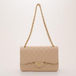 Pre Owned Chanel Classic Beige Caviar Jumbo 2.55 Flap 