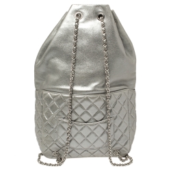 Pre Owned Chanel Silver Quilted Leather Large Seoul Backpack