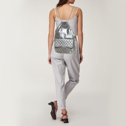 Pre Owned Chanel Silver Quilted Leather Large Seoul Backpack