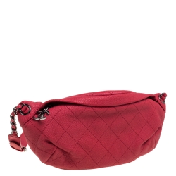 Pre Owned Chanel Pink Quilted Leather Zip and Carry Waist Bag 