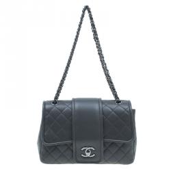 Pre Owned Chanel Dark Grey Lambskin Elementary Chic Flap Bag