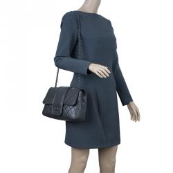 Pre Owned Chanel Dark Grey Lambskin Elementary Chic Flap Bag