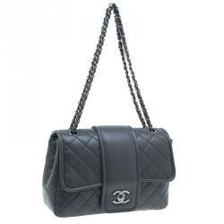 Pre Owned Chanel Dark Grey Lambskin Elementary Chic Flap Bag