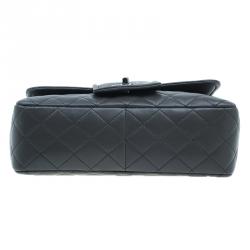 Pre Owned Chanel Dark Grey Lambskin Elementary Chic Flap Bag