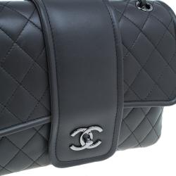 Pre Owned Chanel Dark Grey Lambskin Elementary Chic Flap Bag