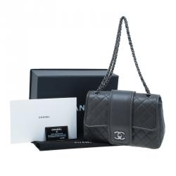 Pre Owned Chanel Dark Grey Lambskin Elementary Chic Flap Bag