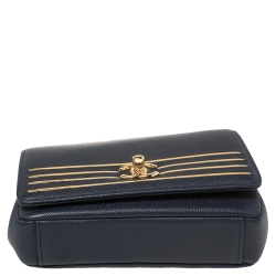Pre Owned Chanel Navy Blue Caviar Leather Captain Gold Waist Bag