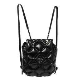 Pre Owned Chanel Black Quilted Leather Chesterfield Backpack