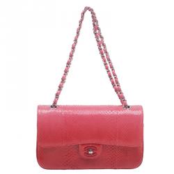 Pre Owned  Chanel Red Ombre Python Medium Classic Double Flap Bag 