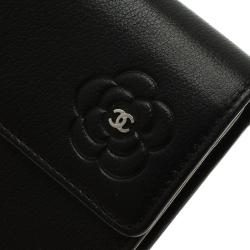 Pre Owned Chanel Black Camellia Embossed Leather Continental Wallet