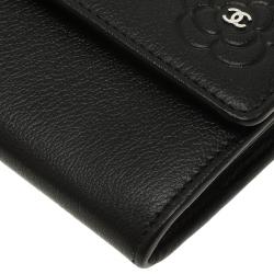 Pre Owned Chanel Black Camellia Embossed Leather Continental Wallet