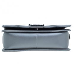 Pre Owned Chanel Grey Calfskin Medium Boy Flap Bag