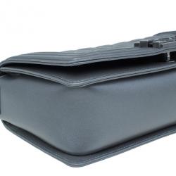 Pre Owned Chanel Grey Calfskin Medium Boy Flap Bag