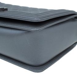 Pre Owned Chanel Grey Calfskin Medium Boy Flap Bag