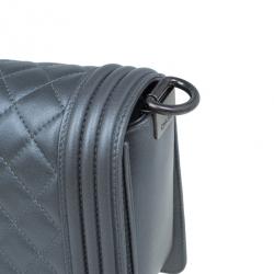 Pre Owned Chanel Grey Calfskin Medium Boy Flap Bag