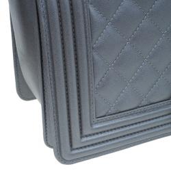 Pre Owned Chanel Grey Calfskin Medium Boy Flap Bag