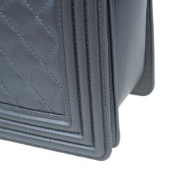 Pre Owned Chanel Grey Calfskin Medium Boy Flap Bag