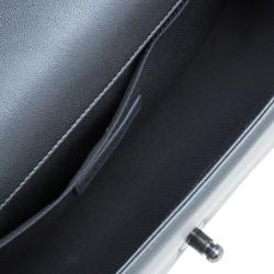 Pre Owned Chanel Grey Calfskin Medium Boy Flap Bag