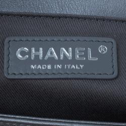Pre Owned Chanel Grey Calfskin Medium Boy Flap Bag