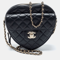 Pre Owned Chanel Black Quilted Leather Classic Heart Bag