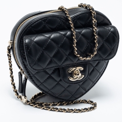 Pre Owned Chanel Black Quilted Leather Classic Heart Bag