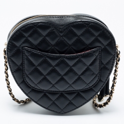 Pre Owned Chanel Black Quilted Leather Classic Heart Bag