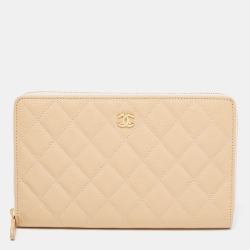 Pre Owned محفظة مفكرة شانيل سحاب ملتف جلد كافيار مبطن أسود