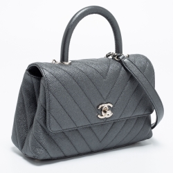 Pre Owned Chanel Pearl Grey Quilted Caviar Leather Small Coco Flap Bag