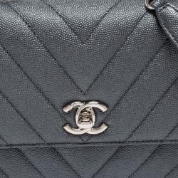 Pre Owned Chanel Pearl Grey Quilted Caviar Leather Small Coco Flap Bag