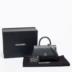 Pre Owned Chanel Pearl Grey Quilted Caviar Leather Small Coco Flap Bag