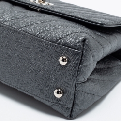 Pre Owned Chanel Pearl Grey Quilted Caviar Leather Small Coco Flap Bag