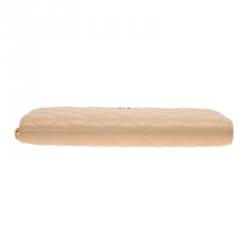 Chanel Beige Quilted Caviar Leather Large Zippy Wallet