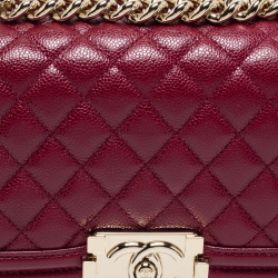 Pre Owned Chanel Burgundy Quilted Caviar Leather Small Boy Flap Bag