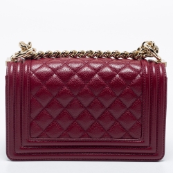 Pre Owned Chanel Burgundy Quilted Caviar Leather Small Boy Flap Bag