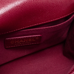 Pre Owned Chanel Burgundy Quilted Caviar Leather Small Boy Flap Bag