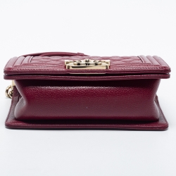 Pre Owned Chanel Burgundy Quilted Caviar Leather Small Boy Flap Bag