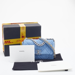 Pre Owned Chanel Blue Quilted Denim Medium 19 Flap Bag