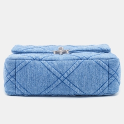 Pre Owned Chanel Blue Quilted Denim Medium 19 Flap Bag