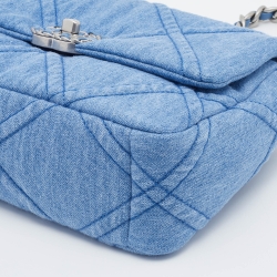 Pre Owned Chanel Blue Quilted Denim Medium 19 Flap Bag