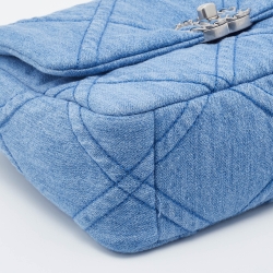 Pre Owned Chanel Blue Quilted Denim Medium 19 Flap Bag